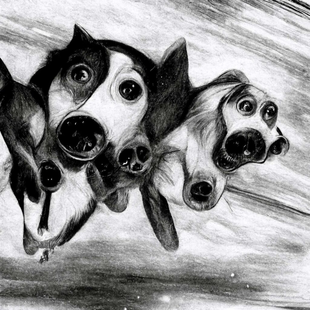 "Rabid Dogs In Space" Created using Midjourney v2