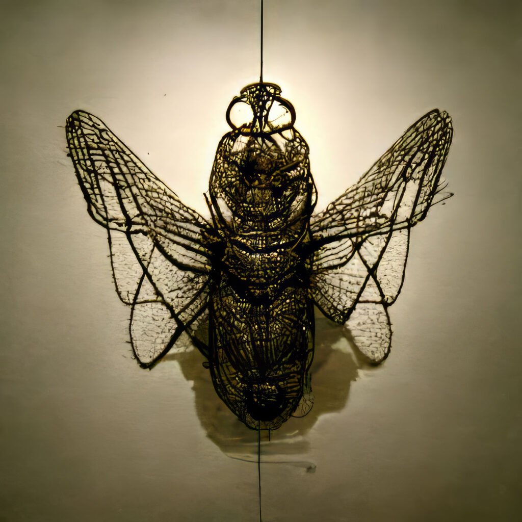 "Wire Cicada, Digital AI Remix 04" Created using Midjourney v2