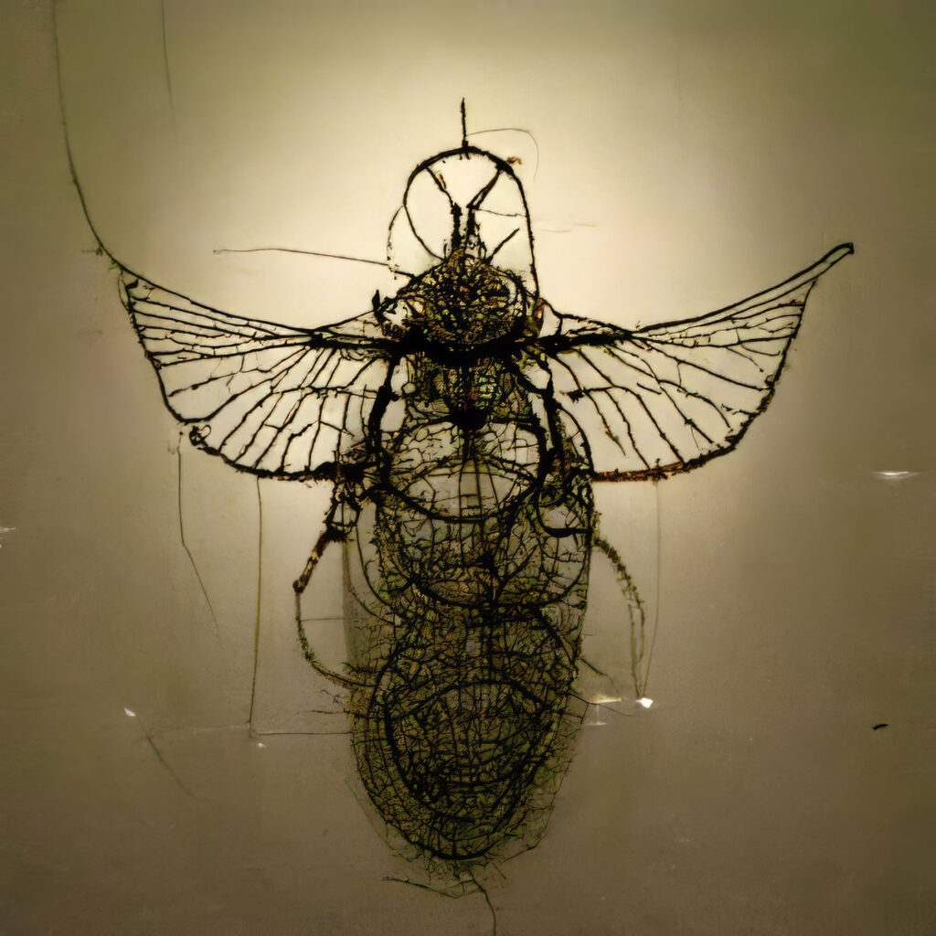 "Wire Cicada, Digital AI Remix 06" Created using Midjourney v2