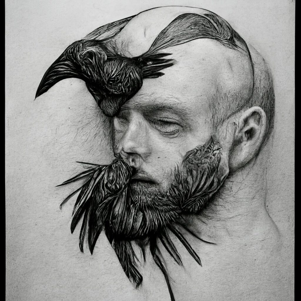 "Crow Men 05" Created using Midjourney v2, Photoshop