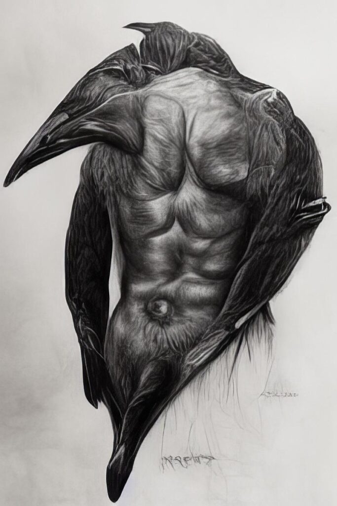 "Crow Men 21" Created using Midjourney v2, Photoshop