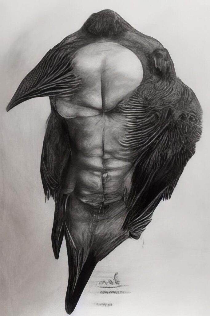 "Crow Men 23" Created using Midjourney v2, Photoshop