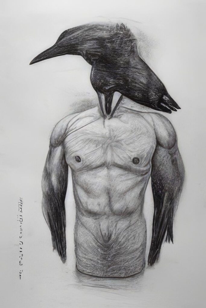 "Crow Man 25" Created using Midjourney v2, Photoshop