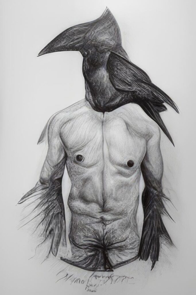 "Crow Man 26" Created using Midjourney v2, Photoshop