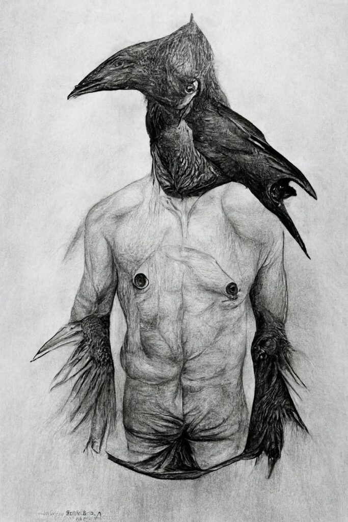 "Crow Man 27" Created using Midjourney v2, Photoshop