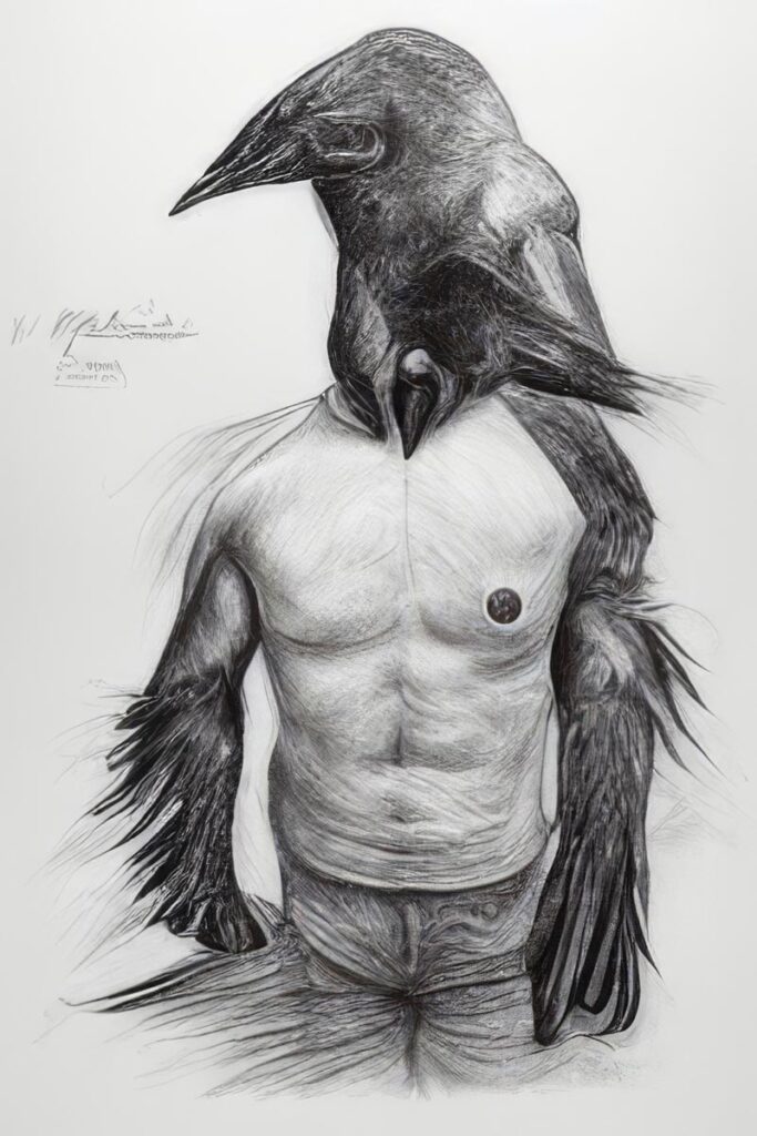 "Crow Man 28" Created using Midjourney v2, Photoshop