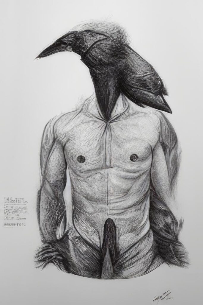 "Crow Man 29" Created using Midjourney v2, Photoshop