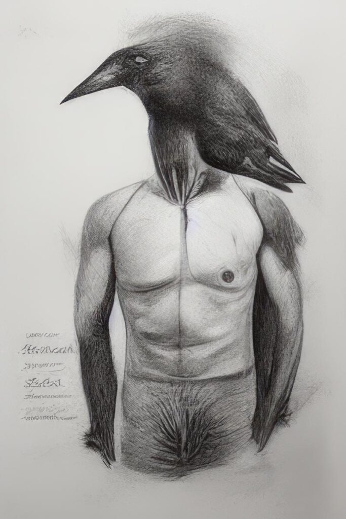 "Crow Man 24" Created using Midjourney v2, Photoshop