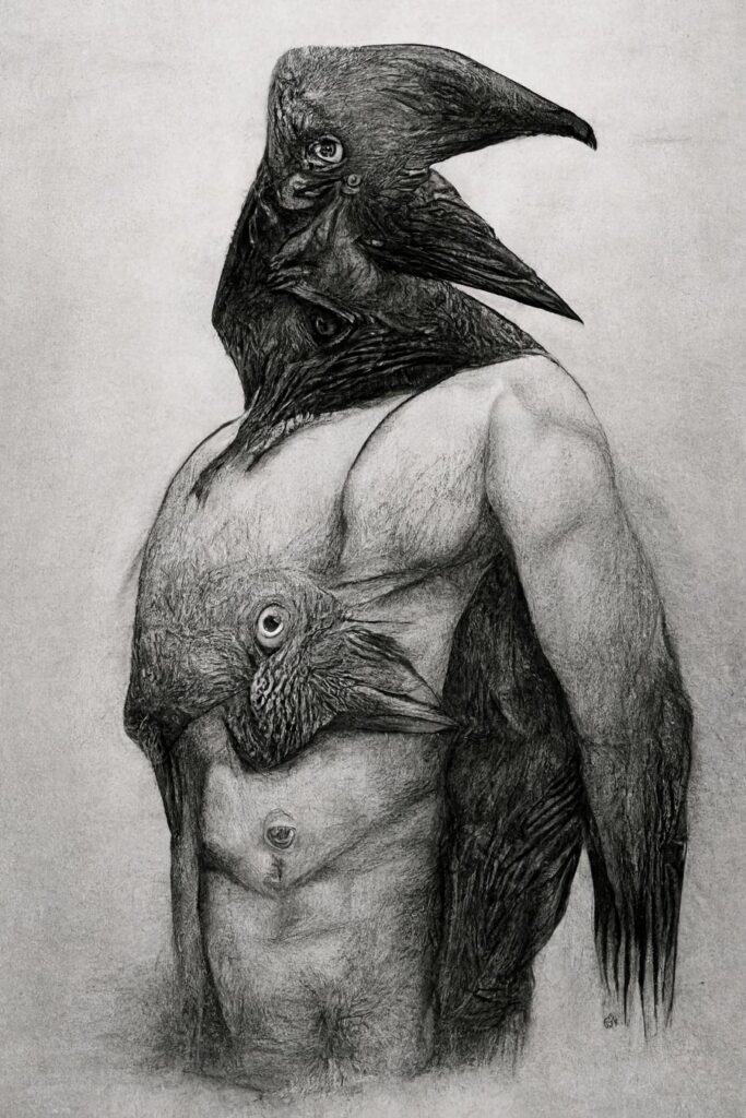 "Crow Man 31" Created using Midjourney v2, Photoshop