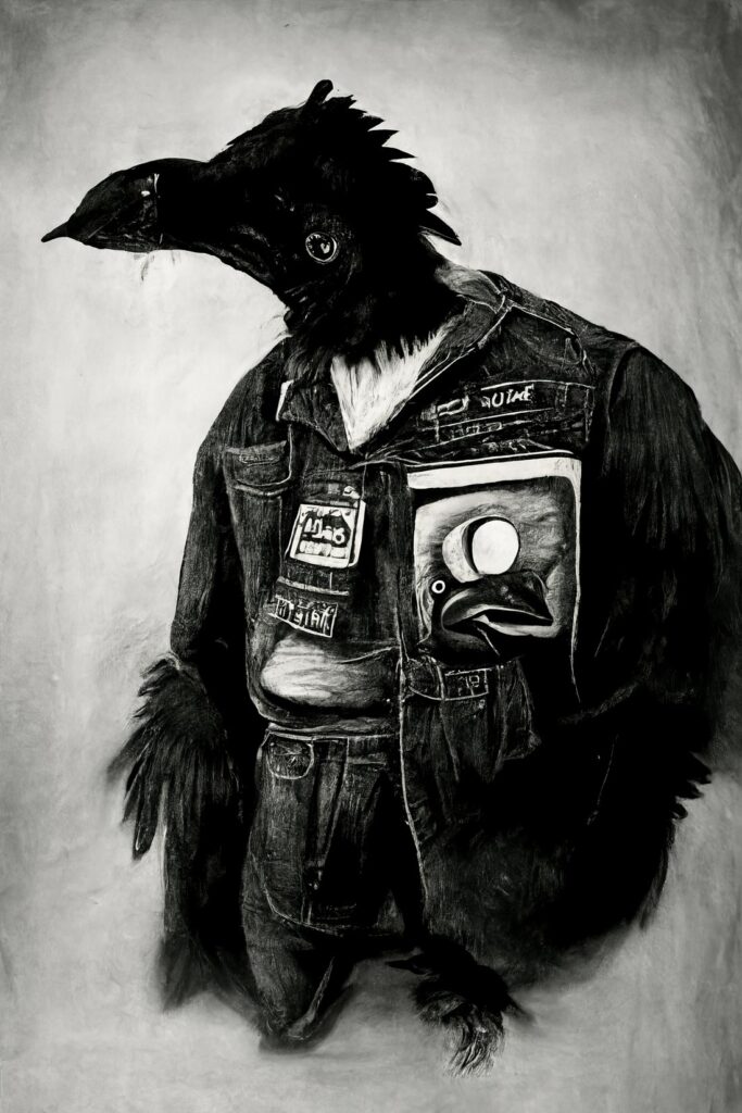 "Crow Man 33" Created using Midjourney v2, Photoshop
