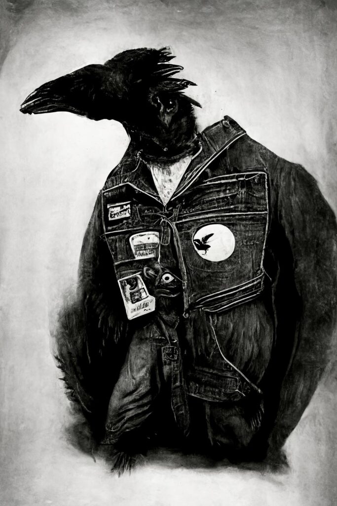 "Crow Man 36" Created using Midjourney v2, Photoshop