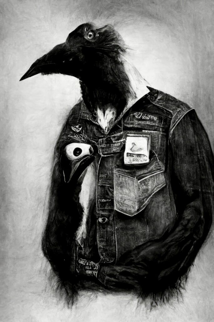"Crow Man 38" Created using Midjourney v2, Photoshop