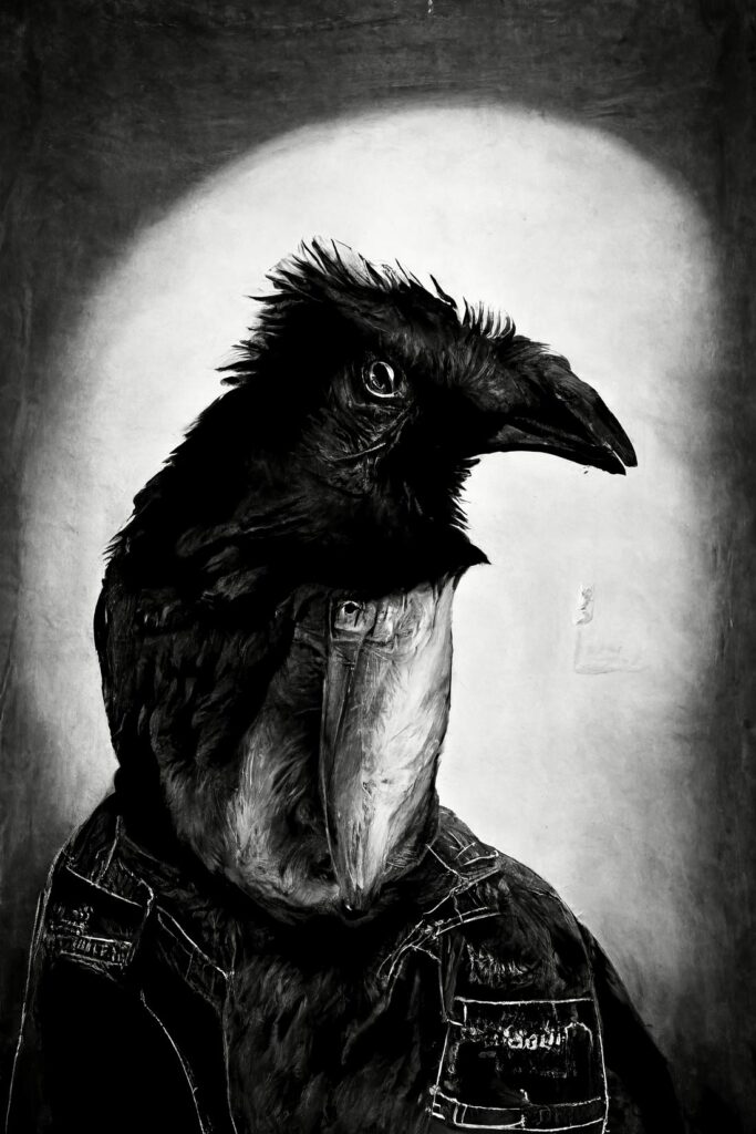 "Crow Man 47" Created using Midjourney v2, Photoshop