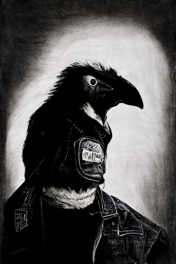 "Crow Man 48" Created using Midjourney v2, Photoshop