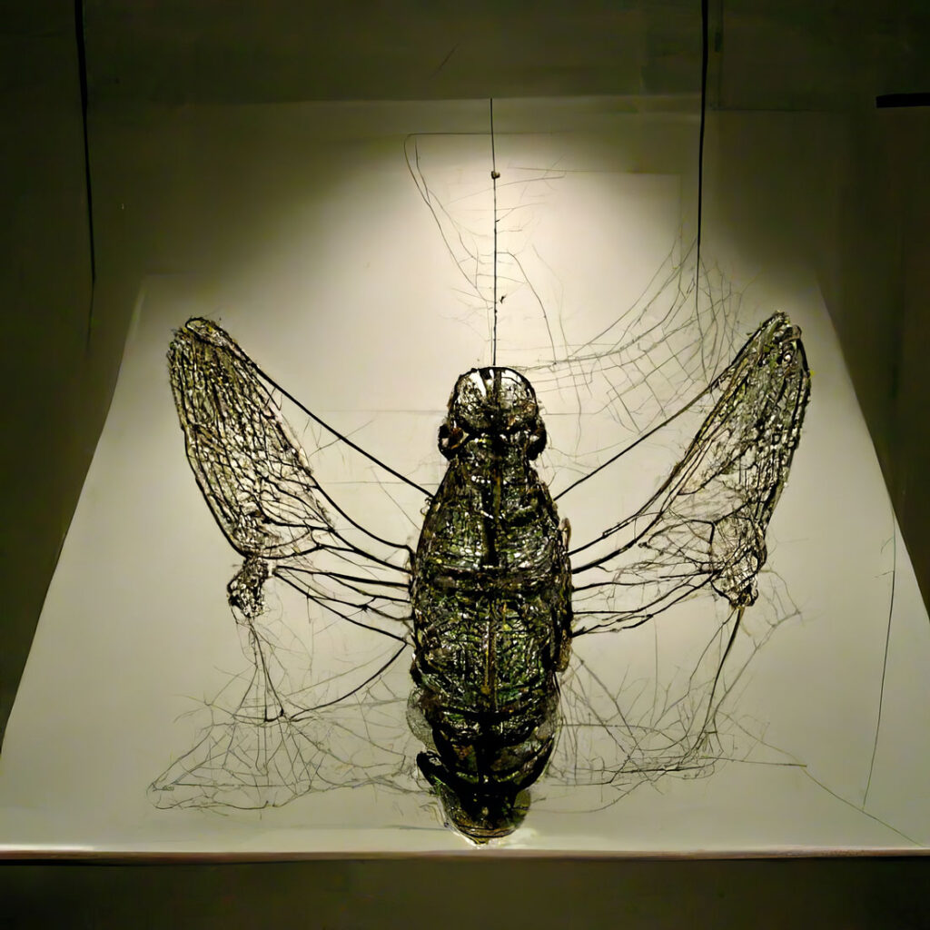 "Wire Cicada, Digital AI Remix 02" Created using Midjourney v2
