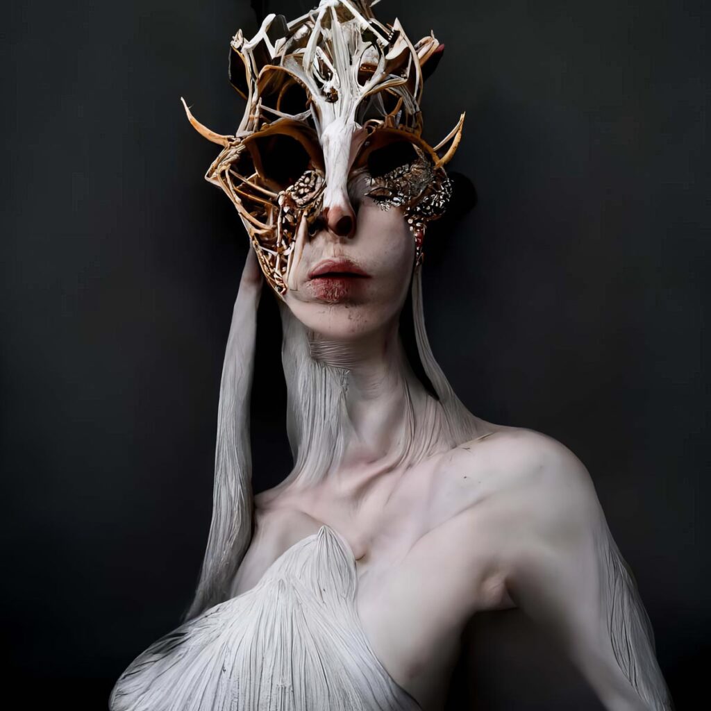 "McQueen Bone Masks 08" Created using Midjourney v2