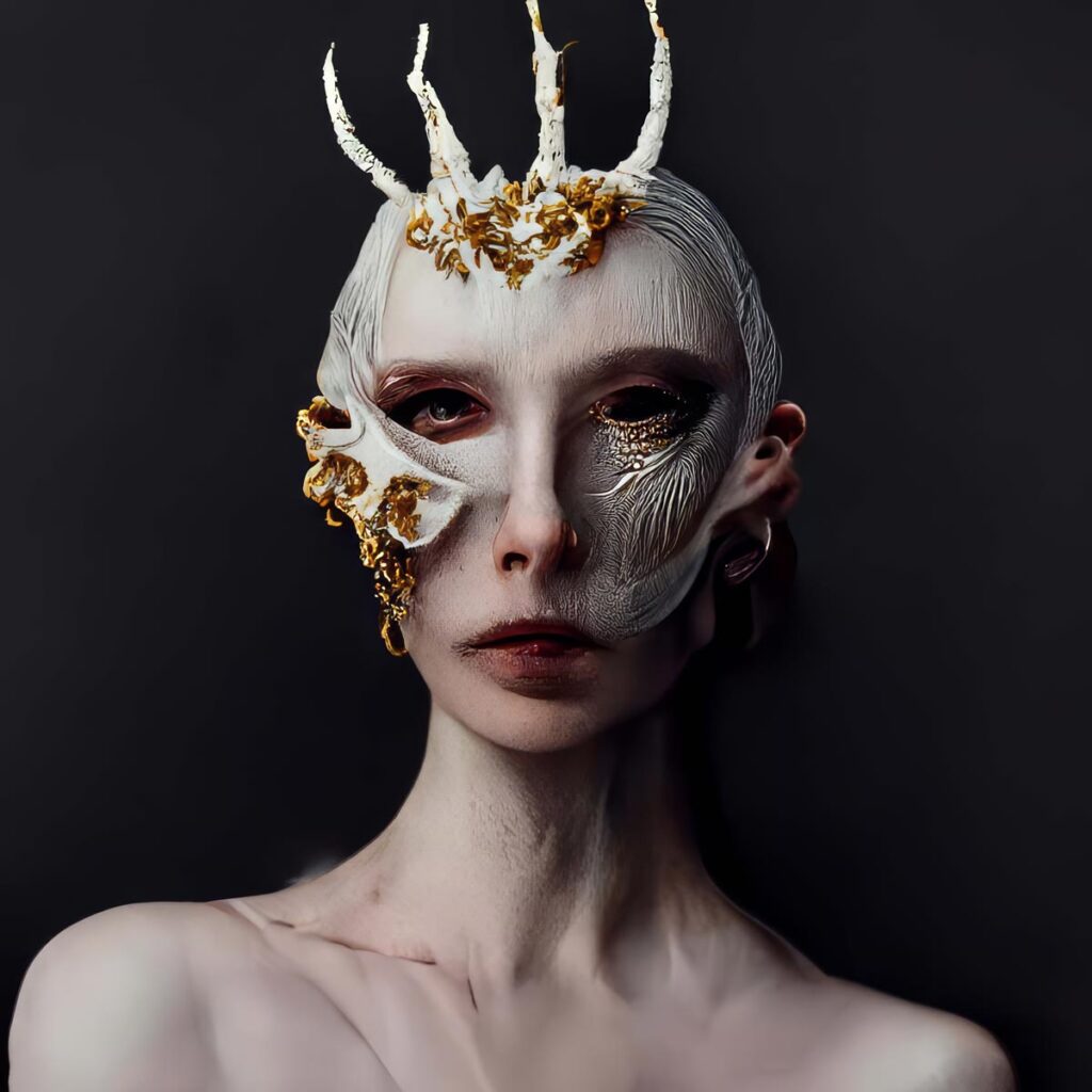 "McQueen Bone Masks 11" Created using Midjourney v2